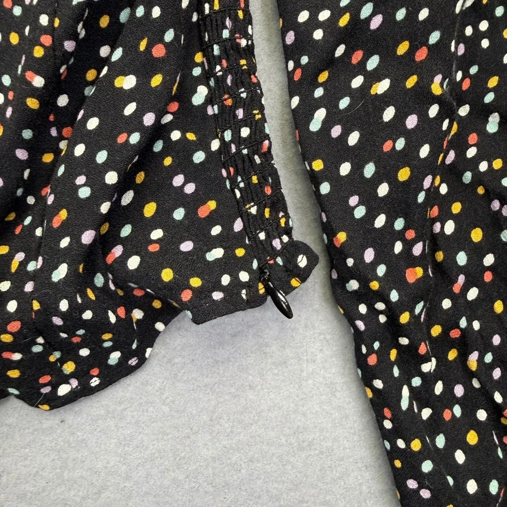 Reformation Emilee Top Black Polka Dot Balloon Sleeve Smocked Crop Blouse XS‎